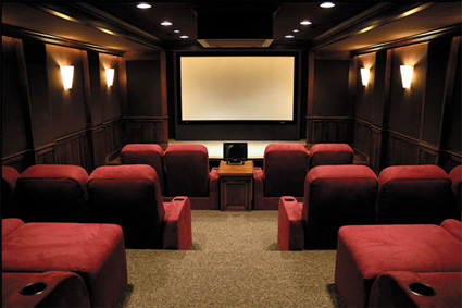 Dark-wood private cinema room